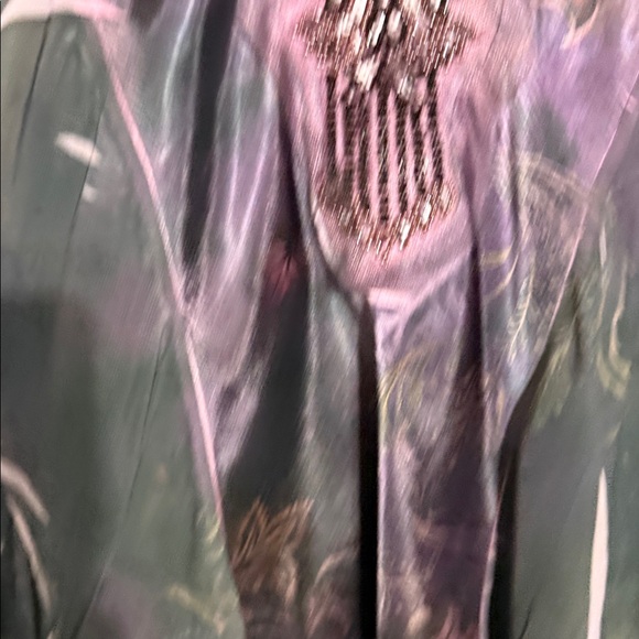 B.L.E.U. Purple and Black Beaded V-Neck Chiffon Blouse - Picture 3 of 5